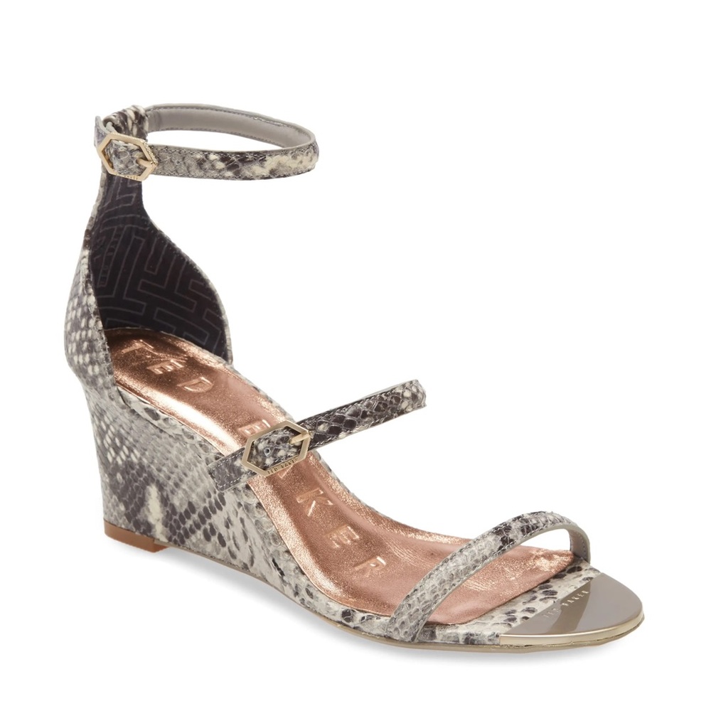 Ted Baker Snake Print Wedge Sandals with Rose Gold Insole